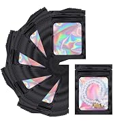 Svaldo Holographic Mylar Bags with Window, Pack of 100, Black Ziplock Bag for Sample Jewelry Brac...