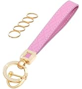 OHKYOOT Leather Wristlet Keychain,Wrist Keychain Car Key Chain with 5 Key Ring and Anti-Lost D Ring
