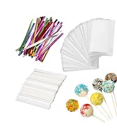 Eiahonen 300 PCS Cake Pop Sticks and Wrappers Kit, Including 100ct 4-inch Papery Lollipop Treat S...