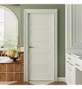 JUBEST 30"x80" 5-Panel Shaker Style White Primed Hollow Core Interior Molded Door Slab, Pre-Assem...