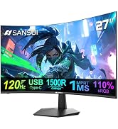 SANSUI Curved Monitor 27 inch 120Hz USB Type-C Computer Monitor with Speakers Built in?FHD 1080p?...