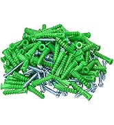 HANGDONE Ribbed Wall Anchors #12-#14 1-1/2-Inch with Screws 100-Pack, Green, Plastic Anchor for D...