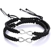 RINHOO 2PC Stainless Steel Infinity Couple Bracelet Adjustable Braided | 8 Infinity Charm, Braide...