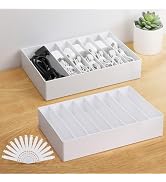 PAVSTINE 2 Pcs Large Cable Organizer Box with Wire Ties,Plastic Charger Organizer box with 8 Comp...