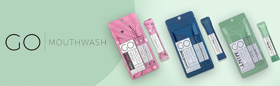 GO Mouthwash 5 pack for people on the go. For travel, and after lunch breaks.