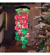 Solar Shell Gift for Mom Grandma Girls, Red & Green Christmas Wind Chimes for Outside, Solar Chri...