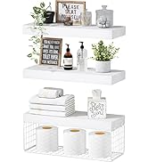 QEEIG Bathroom Floating Shelves Over The Toilet Storage Wall Shelf Small 16 inch Set of 3, White