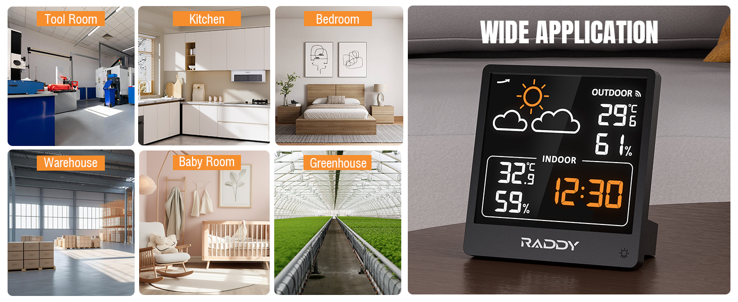 Raddy WF-50V Indoor Outdoor Thermometer Hygrometer