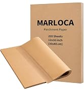 MARLOCA Parchment Paper Sheets 12x16 Inch, 200 Count Unbleached Pre-Cut Baking Paper, Non-Stick B...