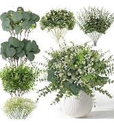 Hananona 135 Pcs Mixed Eucalyptus Leaves Stems Artificial Greenery Bulk | 6 Kinds Greenery Artifi...
