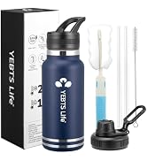 Insulated Water Bottle With Straw,32 oz Vacuum Insulated Stainless Steel Sports Water Flask with ...