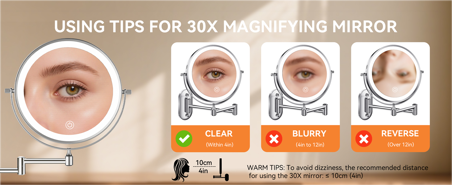 30X magnifcation within 4in for precise facial grooming