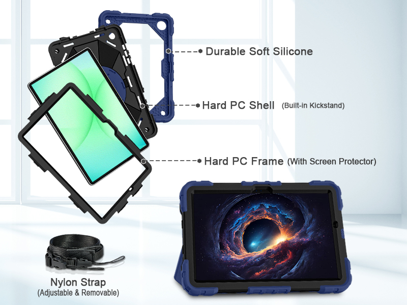 3-layer front-and-back protective case protects your galaxy tab a11 plus/a9 plus against drops