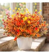 Hananona 12 Pcs Artificial Fall Flowers, Orange (12, Orange) | Outdoor, Faux Artificial Plants, U...