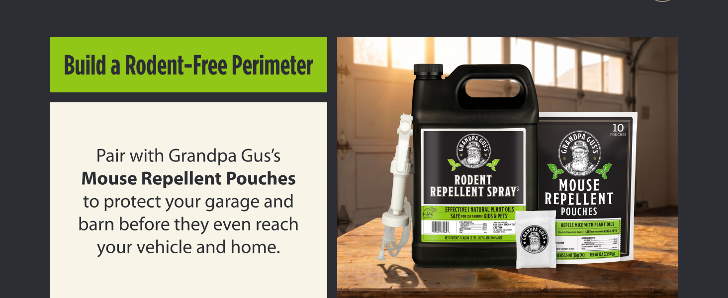 Build a Rodent-Free Perimeter.Pair with Grandpa Gus Mouse Repellent Pouches