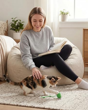 Moving cat toys for indoor cats: smart self-rolling ball with blue LED light and automated tail.