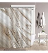 MitoVilla Tan Brown Marble Shower Curtain Set, Abstract Grey Fabric Shower Curtain for Bathroom D...