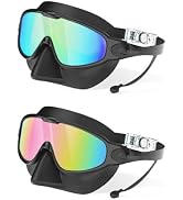 YLKJSWIM Swim Goggles Adult with Nose Cover for Men Women, 2 Pack Wide View Anti-Fog/UV No Leak P...