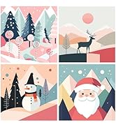 Ginfonr Framed Paint by Numbers Kit for Adults, Christmas Acrylic Paint by Numbers on Canvas, San...