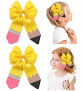 doboi Hair Bows for Girls 2PCS Back to School Pencil Hair Bow 3.3 In Glitter Hair Bows with Allig...