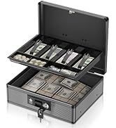 Lockbako Locking Cash Box with Money Tray and Key, Secure Money Safe Box for Cash, Portable Money...