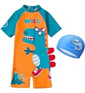 AIWUHE Toddler Boys Swimsuits One Piece Rash Guard Swimwear Zipper Bathing Suit UPF50+ with Hat D...