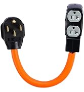 PLIS 50 Amp to 20 Amp 110V RV Distribution Adapter, NEMA 14-50P to 4 X 5-20R/15R RV Generator Ada...