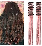 Clip in Hair Tinsel, Pack of 12 Pcs 20 Inch, Glitter Red Tinsel Hair Extensions, Festival Gift Ti...