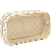 Fammart Clear Travel Makeup Bag for Women, TSA Approved Checkered Cosmetic Bag Make Up Car Organi...