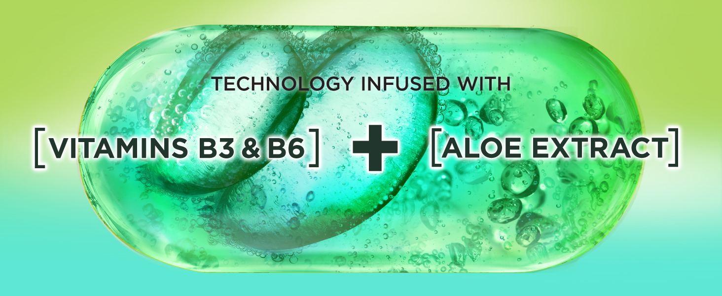technology infused with vitamins B3 & B6 + aloe extract