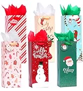 Nihuecne 12 Pack Christmas Wine Gift Bags with Tissue Paper & Tags for Xmas Holiday Present Wrap,...