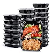 Glotoch 50 Pack 32 oz Meal Prep 2 Compartment Food Containers with Lids, Black Plastic Containers...