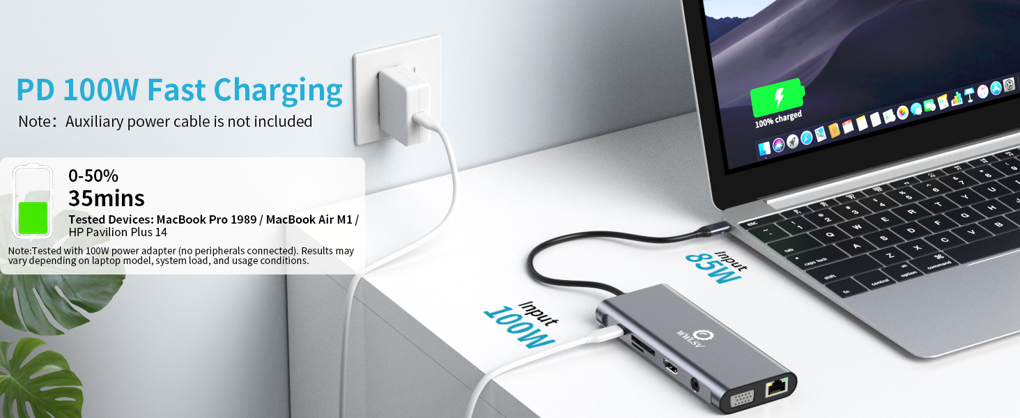Power laptops fast with 100W PD charging via this USB-C Hub, keeping devices fully powered.