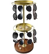 Ysenchan 360° Rotating Sunglass Organizer – Gold Glasses Holder with Wooden Tray Base, Eyeglass &...