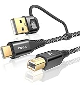 Printer Cable 2-in-1 USB-A/C to USB-B Cord 6.6FT, Type C MIDI Cable Braided High Speed Printer Co...