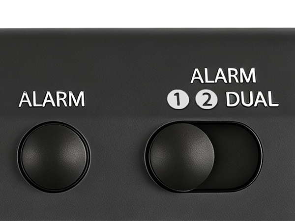 Program 1 alarm for weekdays and 1 for weekends set separate wake-up times for you and your partner.