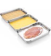 FANGSUN Breading Trays Set of 3, Interlocking Stainless Steel Tray for Chicken, Fish, or Meat, De...
