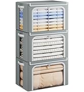 Yecaye Large Clothes Storage Bins with Metal Frame, Foldable Clothing Storage Bin with Lid, Stack...