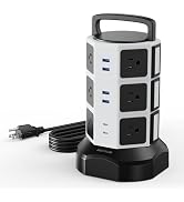 10ft Power Strip Tower JACKYLED Surge Protector Electric Charging Station with 13A 12 Outlets 6...