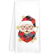 JOQUXI Vintage Santa Christmas Kitchen Towels, Christmas Patchwork Santa Snowflake Decorative Han...