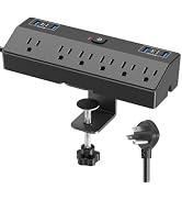 Desk Clamp Power Strip with 40W Fast Charging Station, JXGUCAT 10ft Flat Plug Power Strip Surge P...