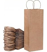 FACEBAG 50 Pack Paper Wine Gift Bags, 5.25"x3.25"x13" Brown Kraft Paper Wine Bags, With Handles B...