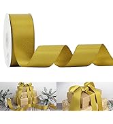 HUIHUANG Gold Ribbon Double Faced Satin Ribbon with Gold Purl 1.5" x 25 Yards Luxury Glitter Wedd...