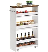 IBUYKE Slim Storage Cart 5.9" W, Rolling Organizer Trolley for Small Spaces, 4-Tier Laundry Cart ...
