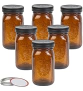 Yodecy 6 Pack 32 oz Amber Wide Mouth Mason Jars with Airtight Lids and Black Plastic Mason Jar Li...