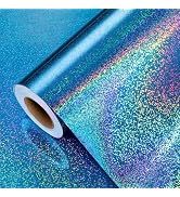Burymento Blue Wrapping Paper Roll, Metallic Holographic Point Gift Wrap for Birthday, Valentines...