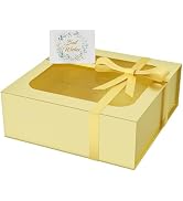 PSHVYM Gift Box with Window, 7.5x7.5x3 In Gold Gift Box for Presents Magnetic Lids Collapsible fo...