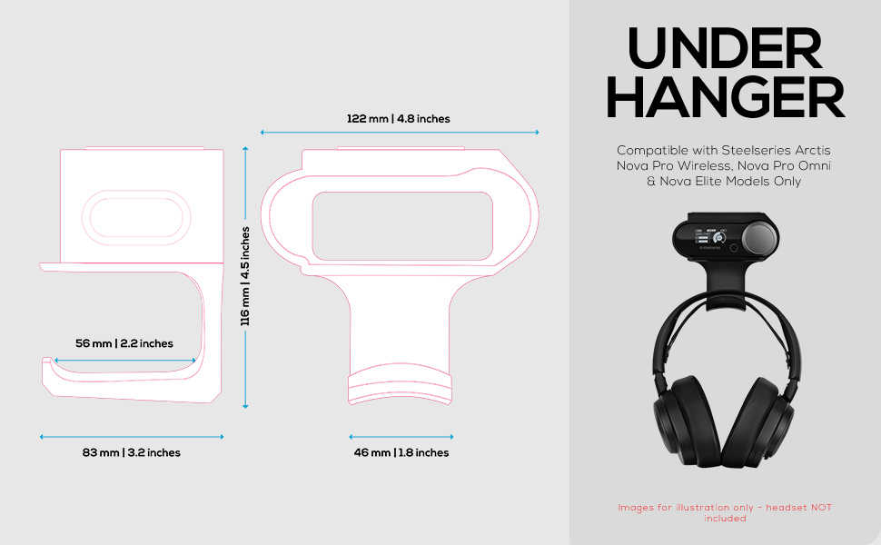 Under Desk Headphone Stand Designed for Steelseries Arctis Nova Pro Wireless Headset & Base Station