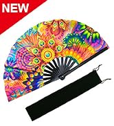 EOSAU UV Glow Large Rave Fan Folding Hand Fans for Line Dancing Portable Handheld Clack Fan for F...