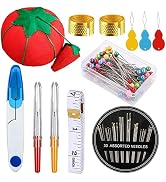 Fbshicung 140 Pieces Sewing Tool Set Including Tomato Pin Cushion,Glass Ball Head Pins, Self Thre...
